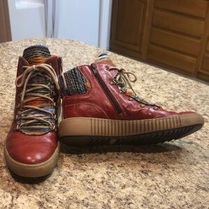 Josef Seibel Maren hibiscus red booties zipper side woven multicolor contrast 40